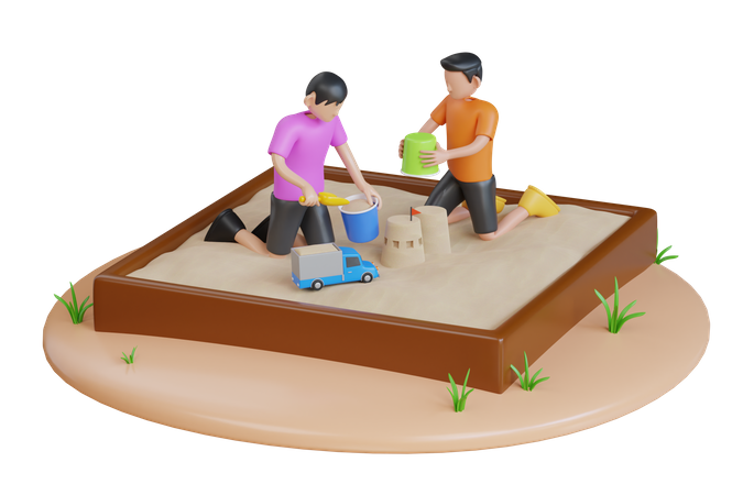 Niños jugando en el arenero  3D Icon