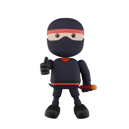 Ninja Kids mostrando los pulgares hacia arriba  3D Illustration