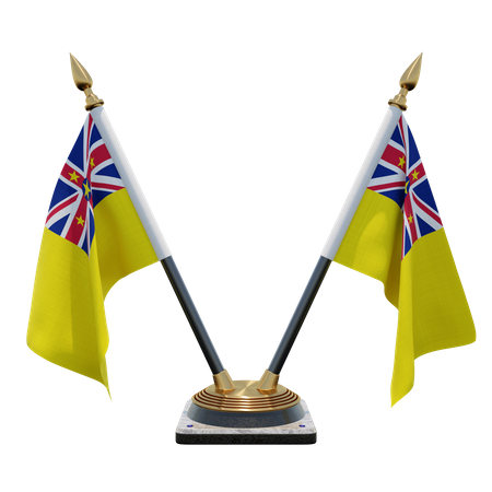 Niue Doppel-Tischflaggenständer  3D Flag