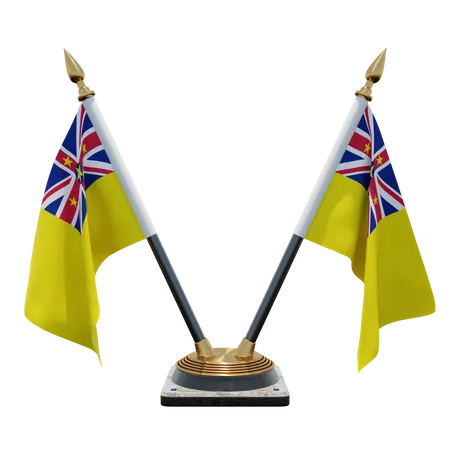 Niue Double Desk Flag Stand  3D Flag