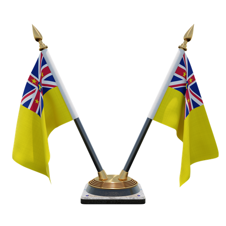 Niue Double Desk Flag Stand  3D Flag