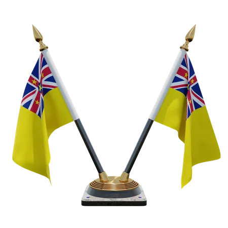 Niue Double Desk Flag Stand  3D Illustration