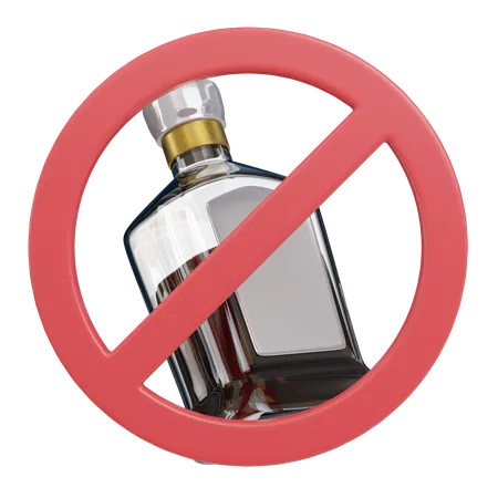 ボトル付きアルコール禁止標識、アルコール禁止の概念 3 D アイコン麻薬イラスト 3D Icon