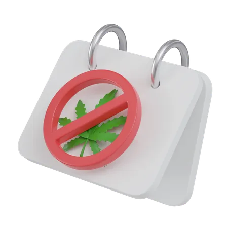 カレンダーに大麻禁止のサインなし、マリファナ禁止の概念 3 D アイコン麻薬イラスト 3D Icon