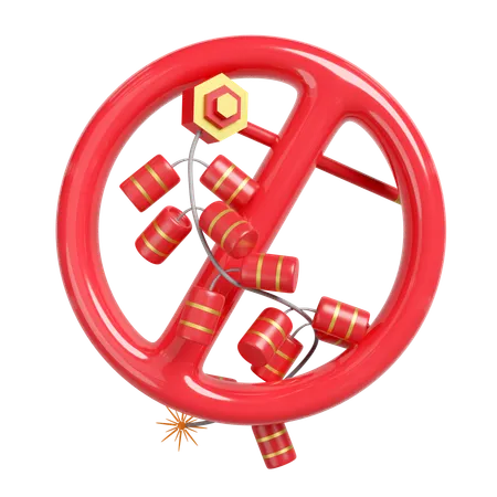 3 D Sign Prohibiting Lighting Hanging Firecrackers 3 D Render Illustration 3D Icon