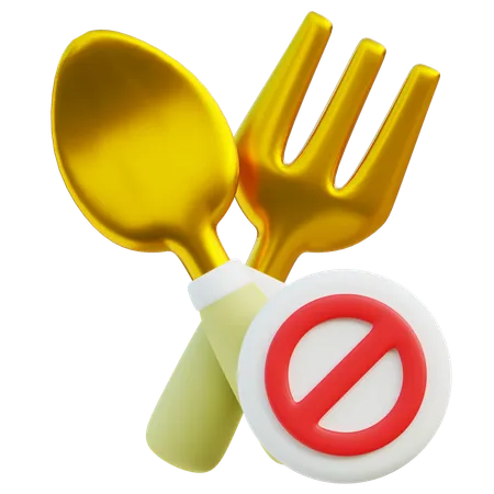 3 D Illustration Of No Eating Symbol With Spoon And Fork For Fasting Concept 3D Icon