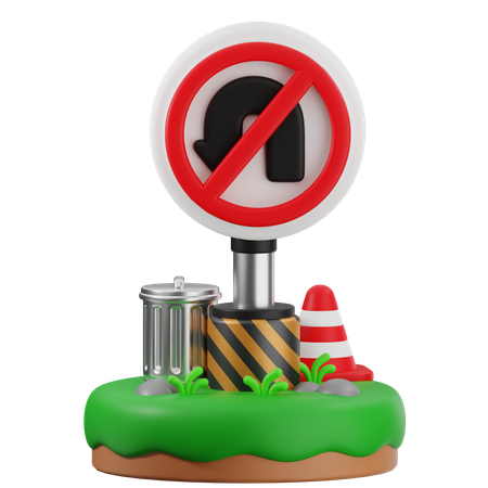 No Left Turn Sign  3D Icon