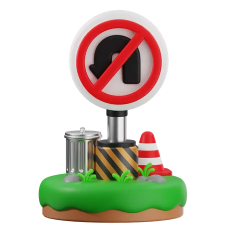 No Left Turn Sign  3D Icon