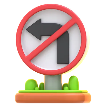 No Left Turn Sign  3D Icon