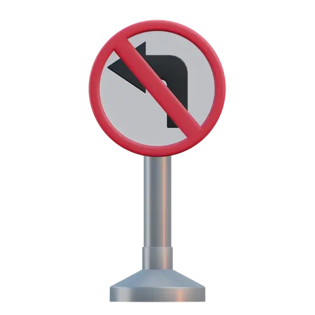 No Left Turn Sign  3D Icon