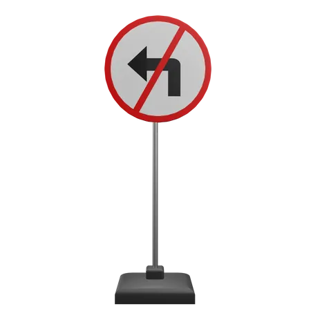No Left Turn Sign 3D Icon