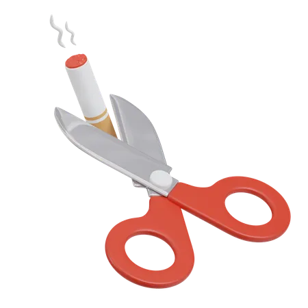 Scissors Cutting Cigarette Concept Of Quitting Smoking 3 D Icon Narcotics Illustration 3D Icon