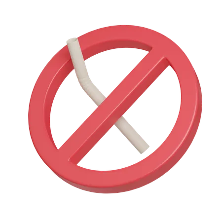 No Plastic Straw Ban Sign Concept Eco Global Warming Icons 3 D Illustration 3D Icon