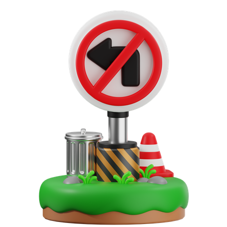 No Turn Left Sign  3D Icon