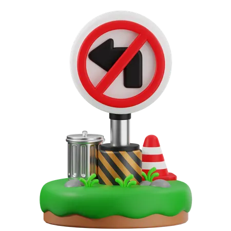 No Turn Left Sign  3D Icon