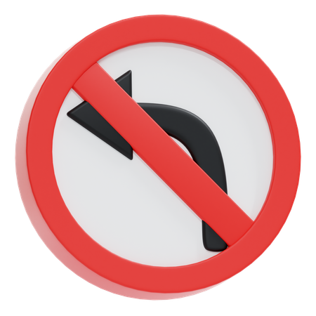 No Turning Left Sign  3D Icon