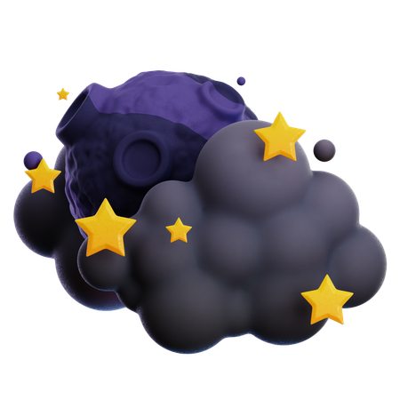 Noche de luna nublada con estrellas  3D Icon