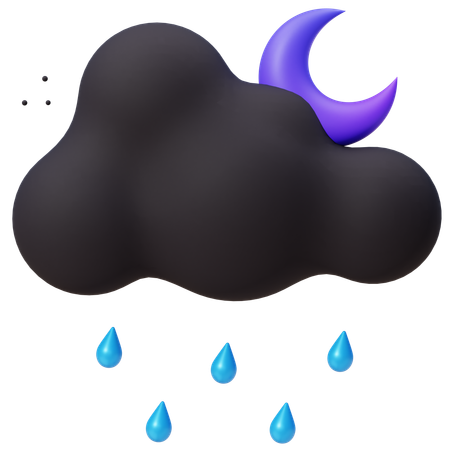 Lluvia nocturna con luna creciente  3D Icon