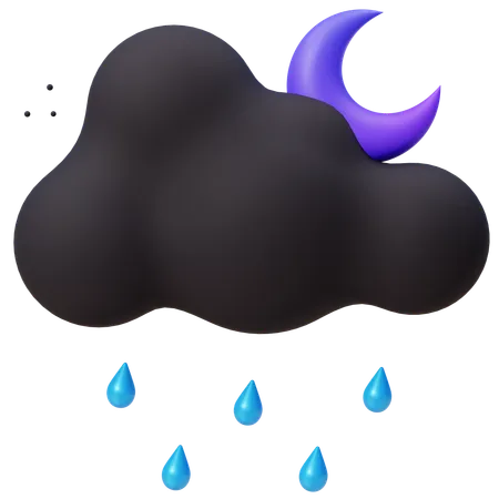 Lluvia nocturna con luna creciente  3D Icon