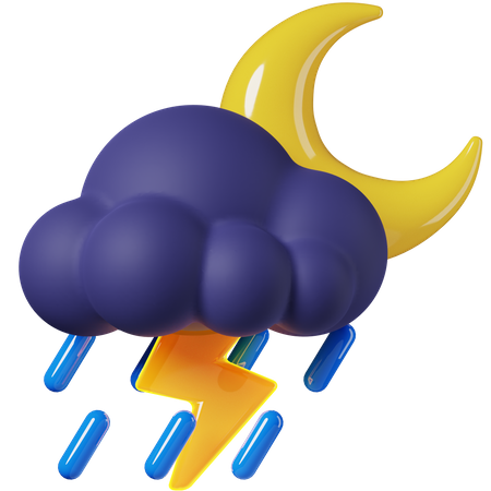 Noche de lluvia intensa con truenos  3D Icon