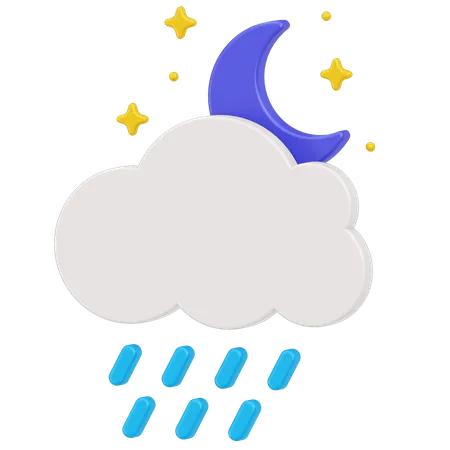 Lluvia nocturna y nubes.  3D Icon