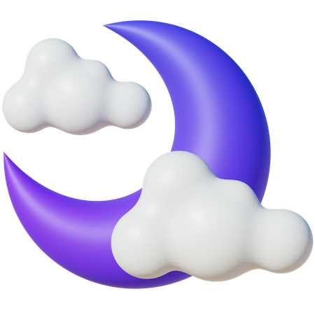 Luna creciente nocturna con nubes  3D Icon