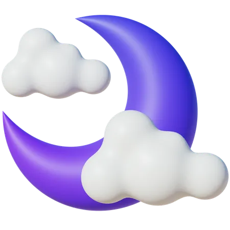 Luna creciente nocturna con nubes  3D Icon