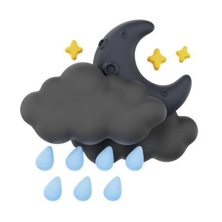 Noche nublada y llovizna  3D Icon
