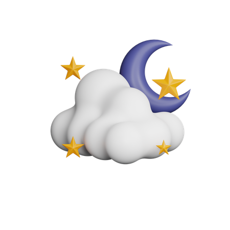 Noche oscura con luna y nubes  3D Icon