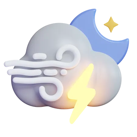 Nube relámpago de noche ventosa  3D Icon