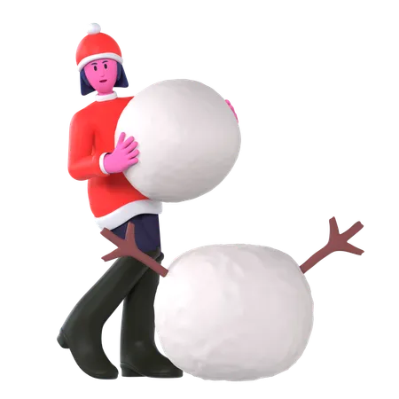 Fille de Noël construire un bonhomme de neige  3D Icon