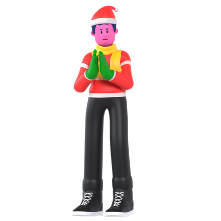 Garçon de Noël portant une tenue d'hiver  3D Illustration