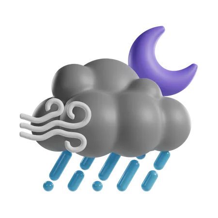 Noite chuvosa e ventosa  3D Icon