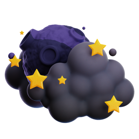 Noite de lua nublada com estrelas  3D Icon