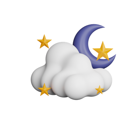 Noite escura com lua e nuvens  3D Icon