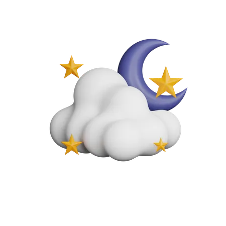 Noite escura com lua e nuvens  3D Icon