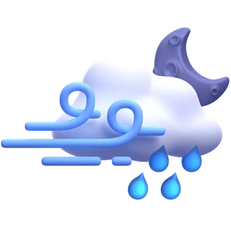 Noite chuvosa e ventosa  3D Icon