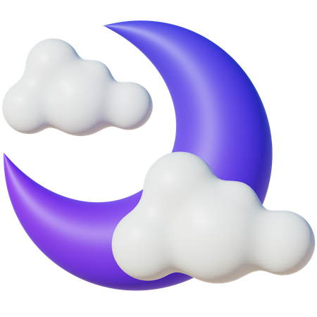 Lua crescente noturna com nuvens  3D Icon