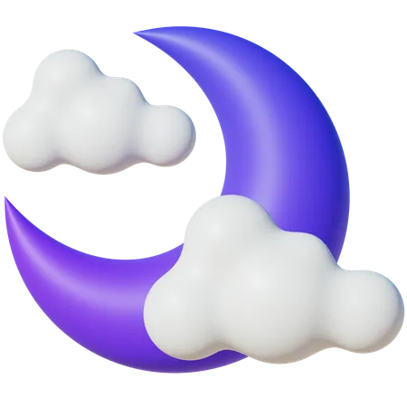 Lua crescente noturna com nuvens  3D Icon