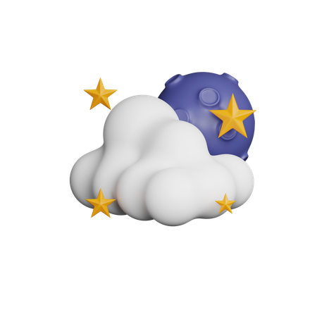 Noite nublada, lua e estrelas  3D Icon