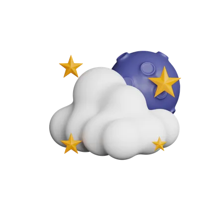 Noite nublada, lua e estrelas  3D Icon