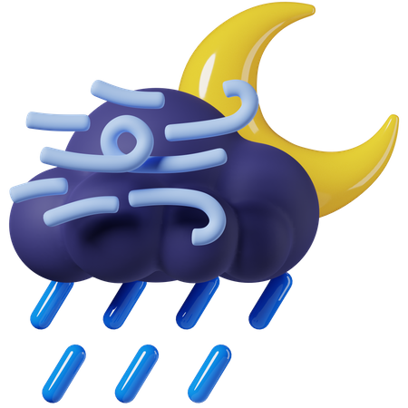 Noite ventosa chuva forte  3D Icon