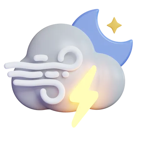 Noite ventosa, nuvem relâmpago  3D Icon