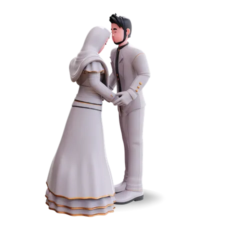 Noivo beijando a noiva na cabeça  3D Illustration