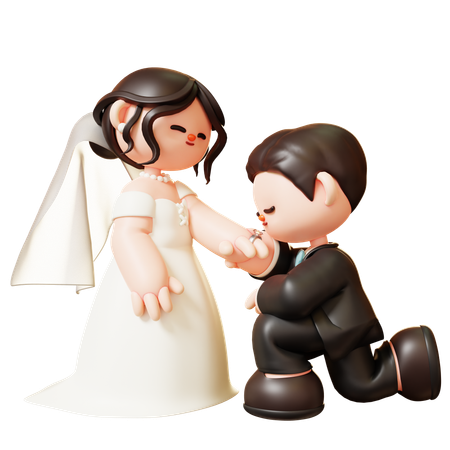 Noivo beija mão da noiva  3D Illustration