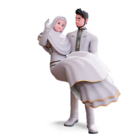 Noivo segurando a noiva nos braços  3D Illustration