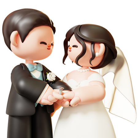 Noivo usando aliança de casamento  3D Illustration