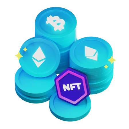 Non-Fungible Token Coin  3D Illustration