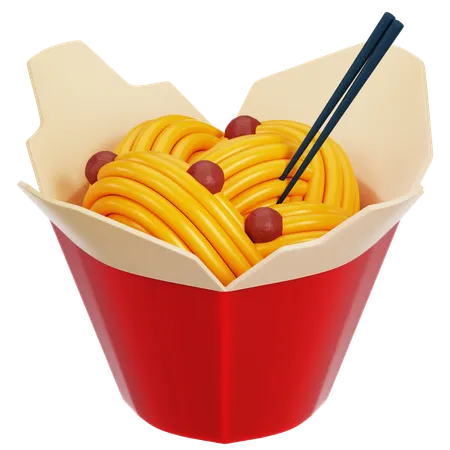 3 D Red Noodle Box 3 D Wok Boxes With Noodles Takeaway Package Asian Food Container Takeout China Meal Rice Bag Or Japanese Noodles Open Cardboard Bowl 3D Icon