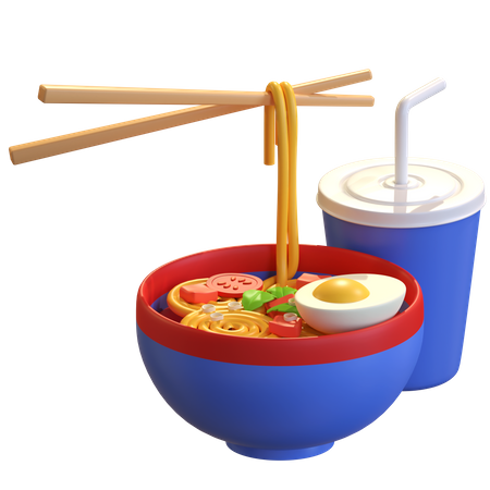 Noodles And Soft Drink  3D Illustration